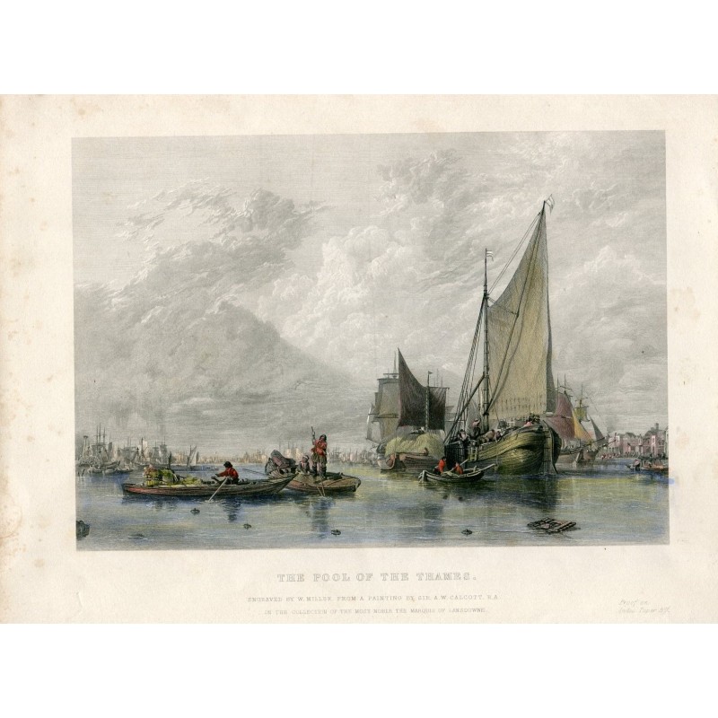 Angleterre. Le bassin de la Tamise. Gravure de W. Miller d'après une œuvre d'AW Calcott.