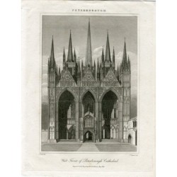 Facciata ovest della Cattedrale di Peterborough. Incisione di J. Chapman da un'opera di J. Carter.