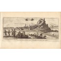 Ville and castle of Nograd (Novigrad). Hungary. Antique engraving print from XVII century.