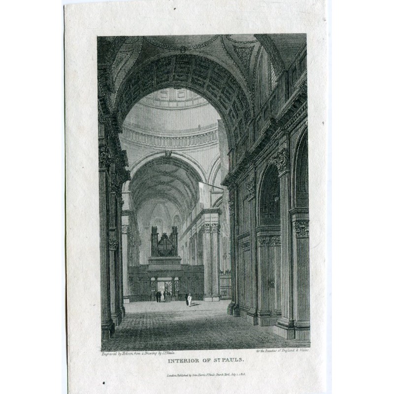Innenansicht von St. Pauls, London. 1816 Kupferstich von Hobson nach JP Neale