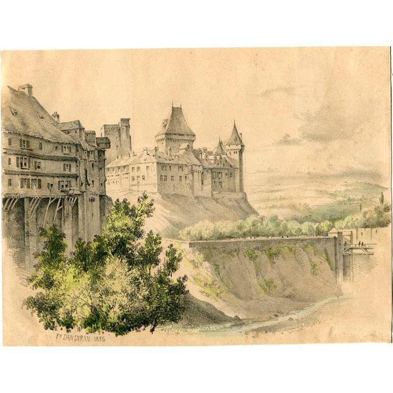 Frankreich. Schloss Heinrichs IV. in Pau. Farblithographie von Pk. Dandiran aus dem Jahr 1836