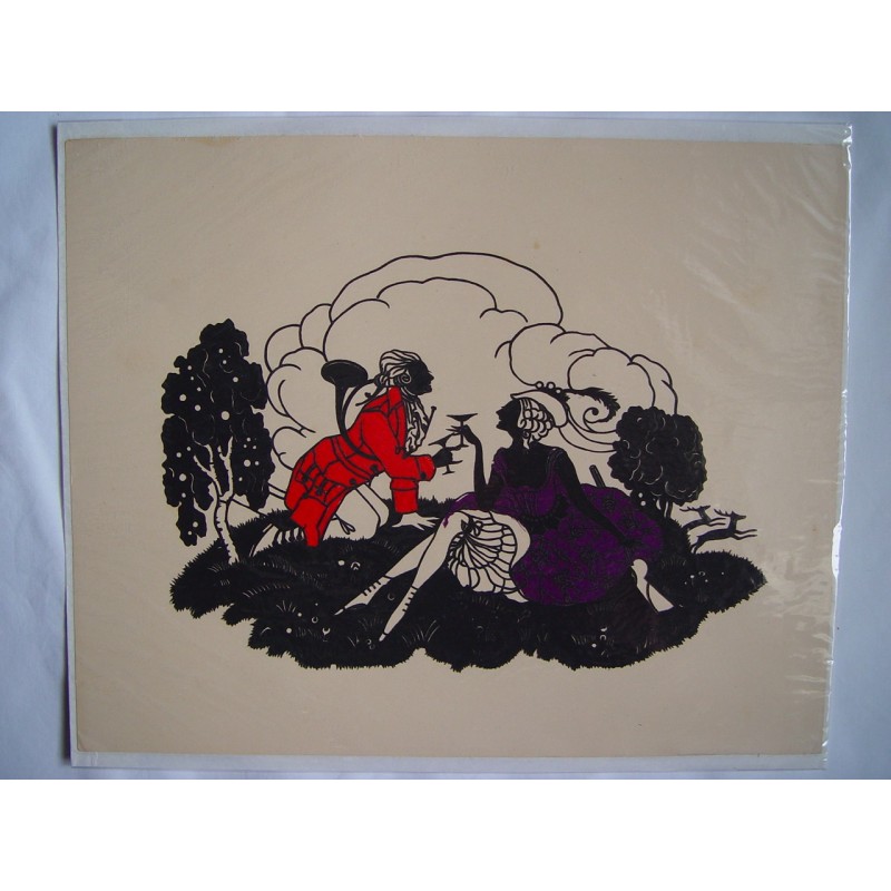 Coupe aux ciseaux - Silhouette vintage découpée à la main des années 1920 - Un couple amoureux.