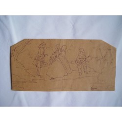 Thème romantique. Dessin signé.