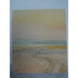 Paysage. Signé illisiblement. Aquarelle de l'école anglaise.