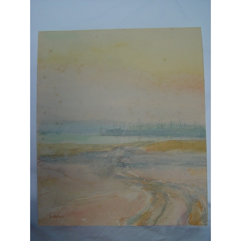 Landscape. Illegibly signed. Watercolor from the English School.