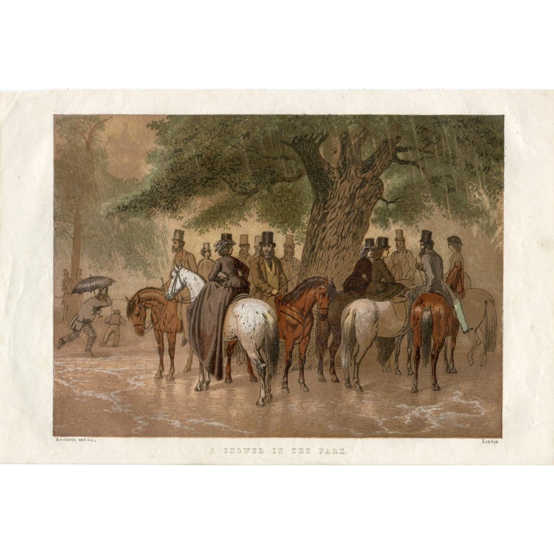 Une averse dans le parc. Lithographie de Kronheim