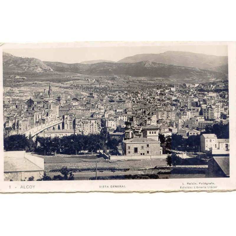 Vecchia cartolina da Alcoy. Vista generale. Fotografia di Roisin.