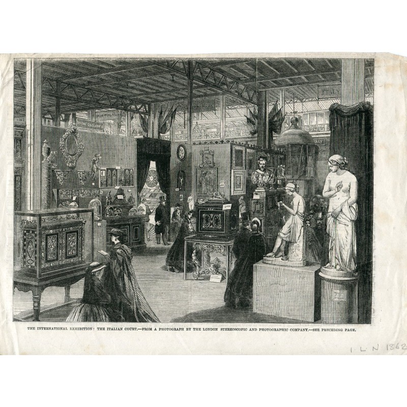 Original engraving The International Exhibition, The Italian Court in 1862