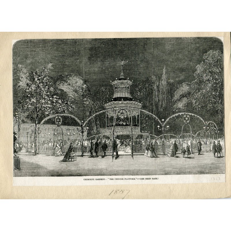 Gravure originale Jardins de Crémone, La Plate-forme chinoise 1857
