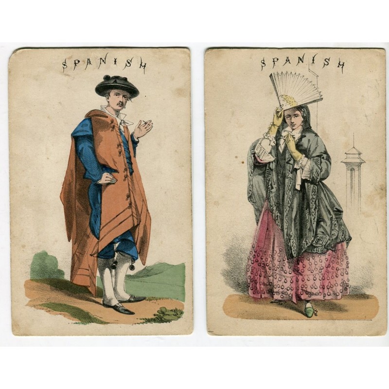 Pair of antique lithographs depicting Spanish characters.