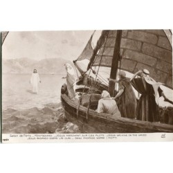 Carte postale représentant Jésus marchant sur les flots, tableau de Montenard. Photographie du Salon de Paris, AN n° 4289.
