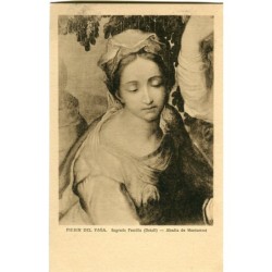 Cartolina raffigurante la Sacra Famiglia, tratta da un dipinto di Pierin del Vaga nell'Abbazia di Montserrat.