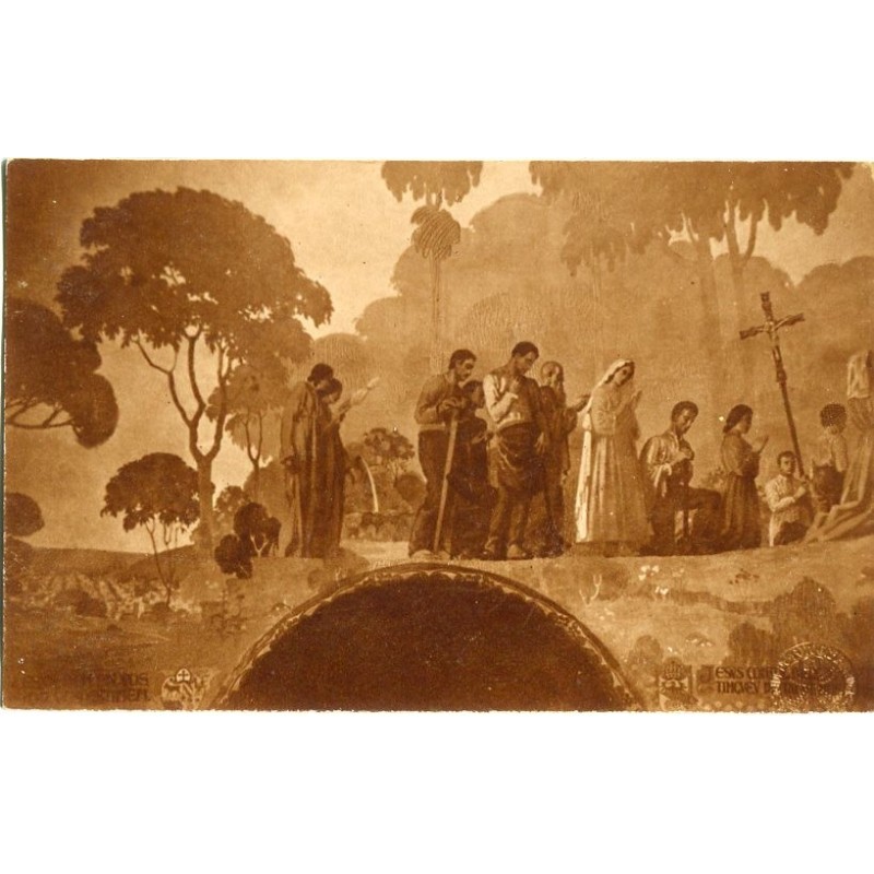 Antique religious postcard. Two 5 cent stamps. Circulated.