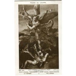 Cartolina antica Saint Michel terrassant le demon di Raffaello. Museo del Louvre. N4836