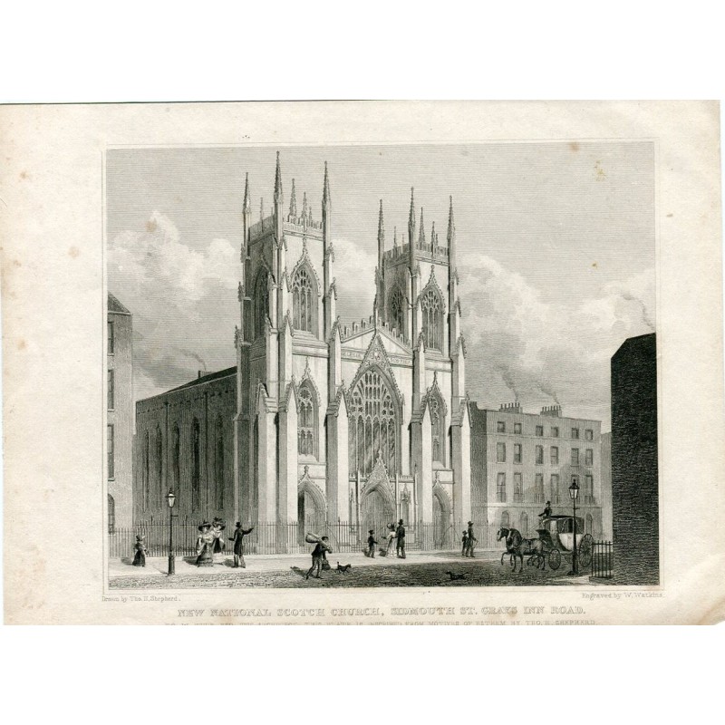 Nouvelle église nationale écossaise, rue Sidmouth, Grays Inn Road. Gravure de 1829