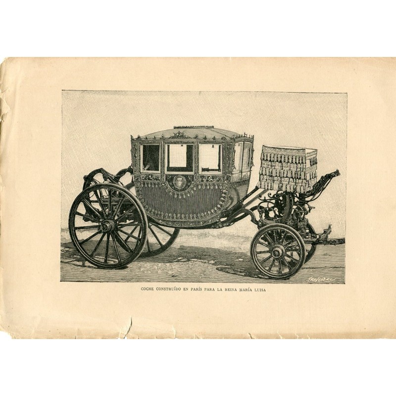 Voiture construite à Paris pour la reine Marie-Louise, photogravée par Traver