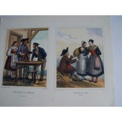 Lithografische Reproduktion der Zürcher Kostüme nach der Arbeit von A. Deveria.