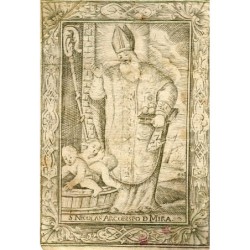 San Nicola, arcivescovo di Myra a est, e San Nicola di Bari a ovest. Incisione del XVIII secolo.
