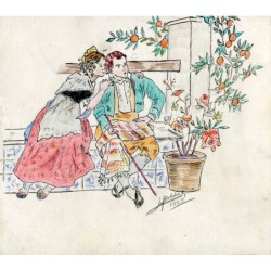 Zwei junge Valencianer, Aquarell von J. Belda im Jahr 1985