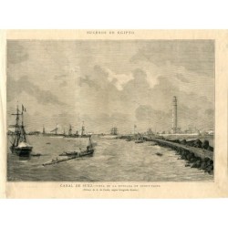 Suezkanal. Blick auf die Einfahrt nach Port Said, gestochen von Rico nach einer Zeichnung von A. De Caula