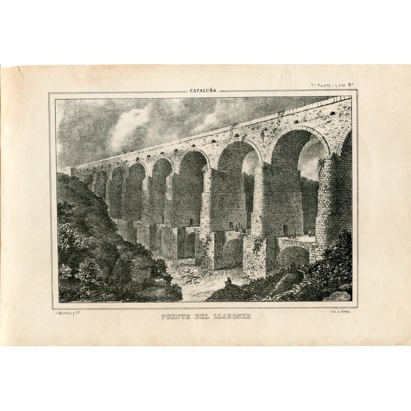Lladoner Bridge, engraving published by I. Monrós y Cia in 1877