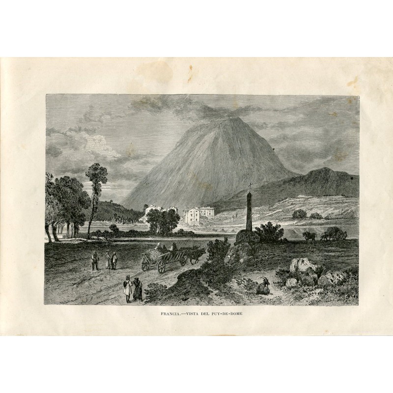 France. Vue du Puy-de-Dôme, gravure ancienne de Bertrand