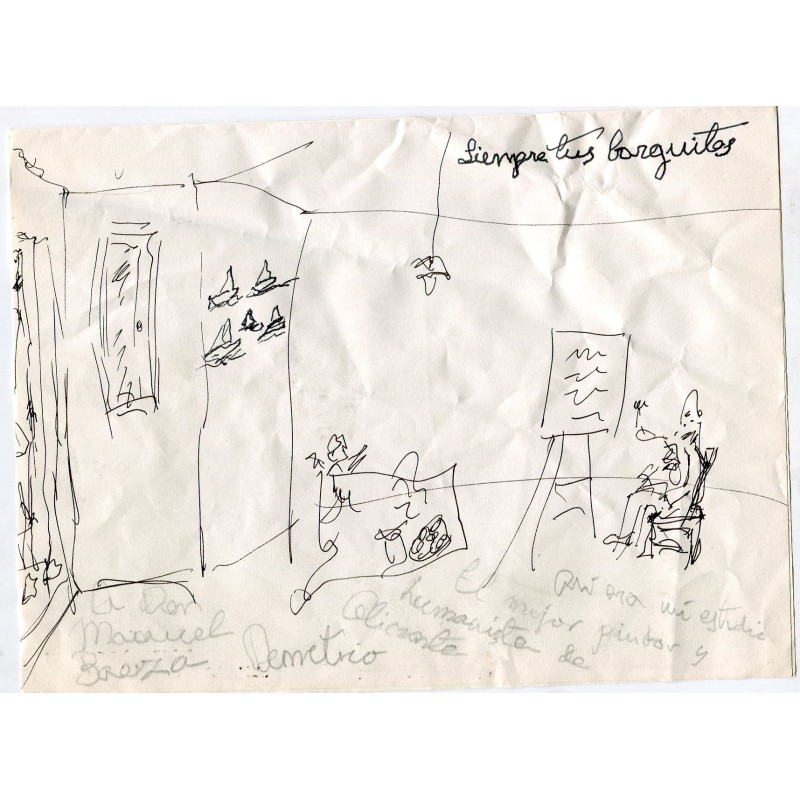 Disegno a inchiostro di Demetrio, pittore di Alicante, dedicato a Manuel Baeza