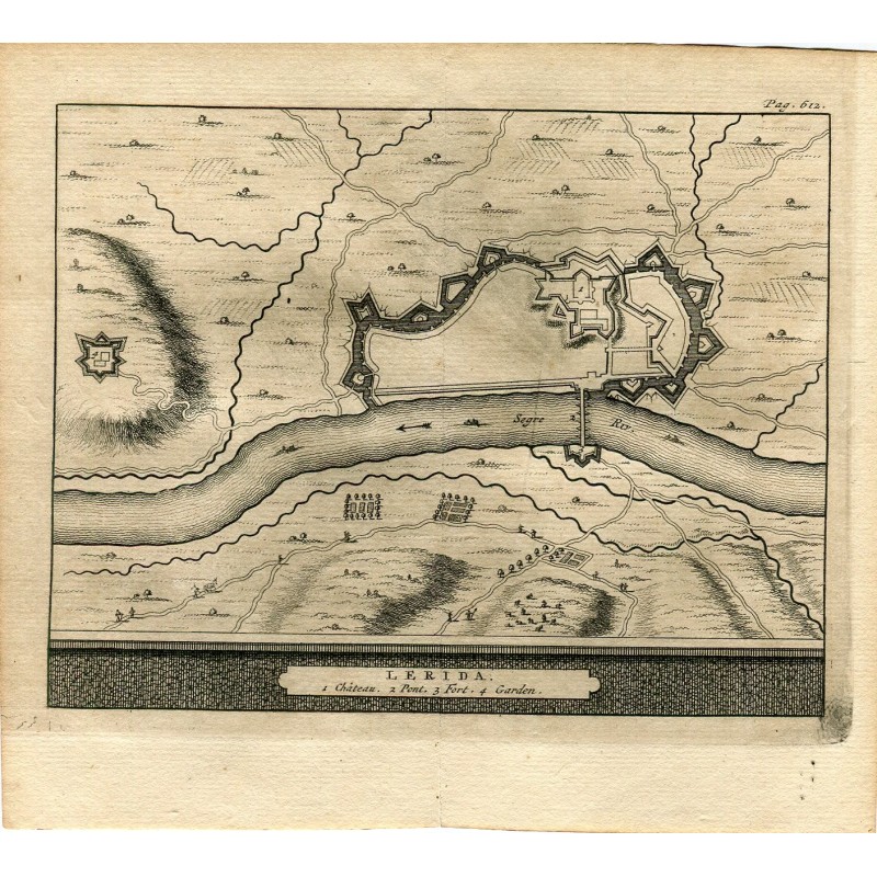 Carte de Lérida gravée par Pieter van der Aa en 1707. Alvarez de Colmenar.