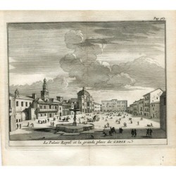 Cádiz. Der Königspalast und der Große Platz. Kupferstich von Pieter Van der Aa, 1707. Alvarez de Colmenar.
