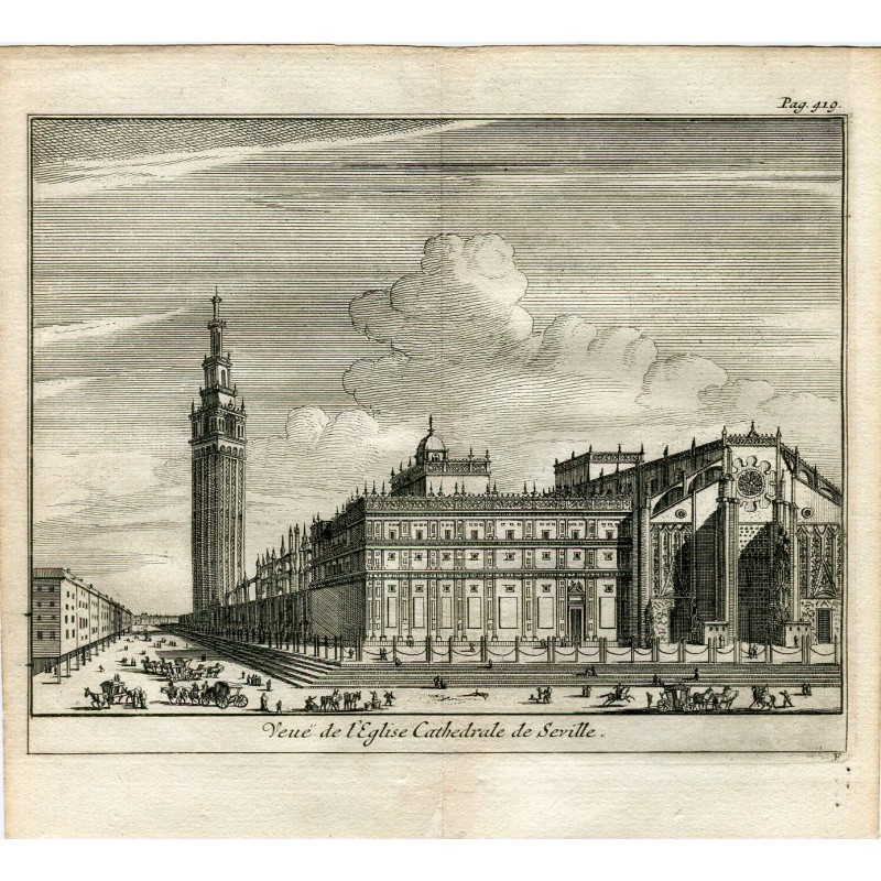 Sevilla. Blick auf die Kathedrale. Kupferstich von Pieter Van der Aa, 1707. Alvarez de Colmenar