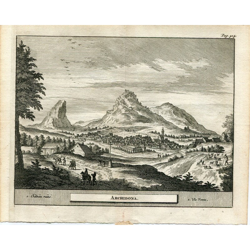Málaga. Archidona. Incisione di Pieter Van der Aa, 1707. Álvarez de Colmenar.