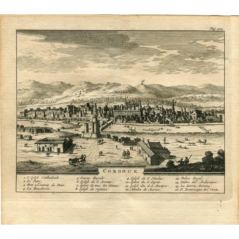 Cordoue. Vue topographique. Gravure de Pieter Van der Aa, 1707. Alvarez de Colmenar.