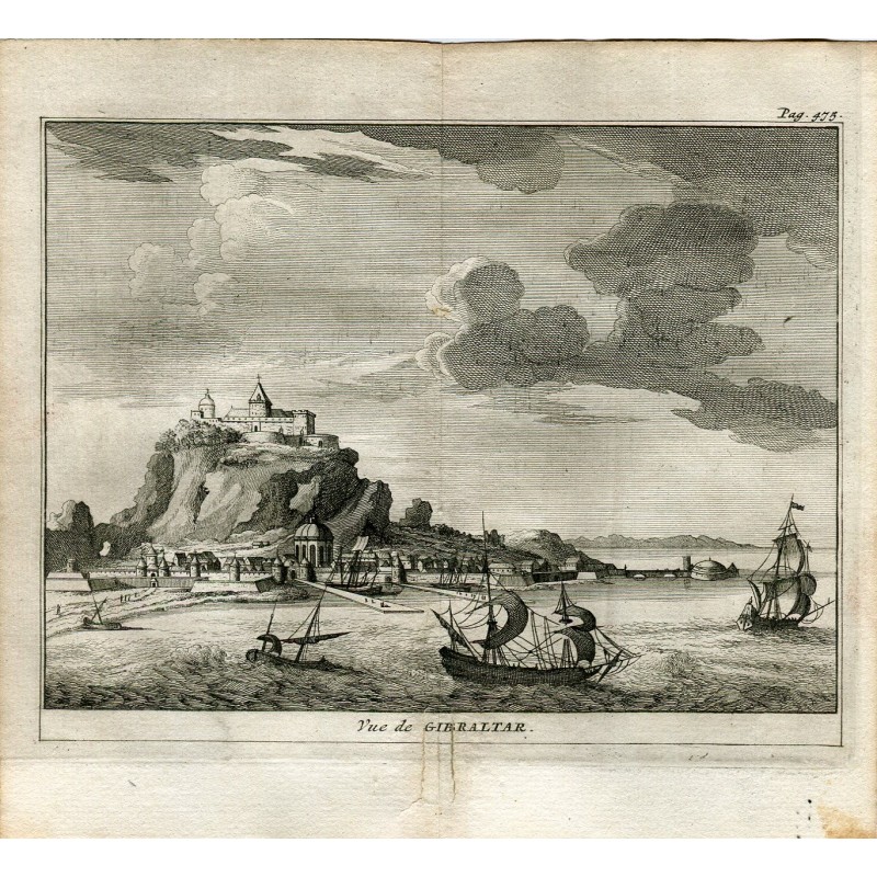 View of Gibraltar. Engraving by Pieter Van der Aa, 1707. Alvarez de Colmenar