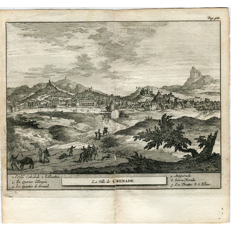 La città di Granada. Incisione di Pieter van der Aa del 1707. Álvarez de Colmenar.