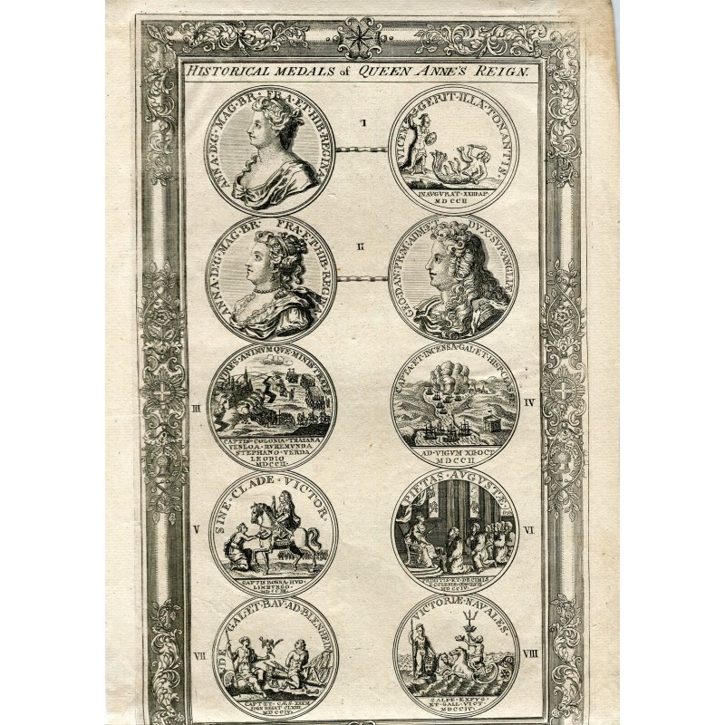 Médailles historiques du règne de la reine Anne, gravure du XVIIIe siècle