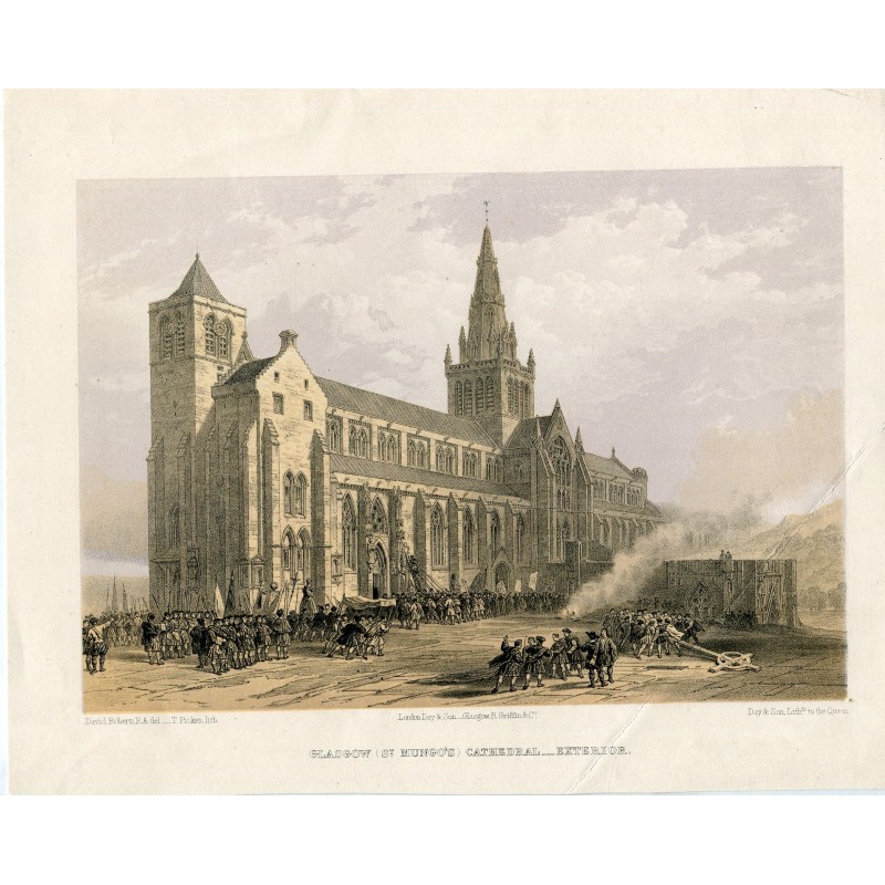 Glasgow St. Mungo's cathedral exterior lithograph Day&Son copy of David Roberts