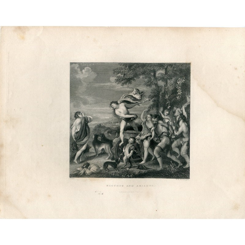 Bacchus and Ariadne engraved by WH Worthington from a work by Titian.
