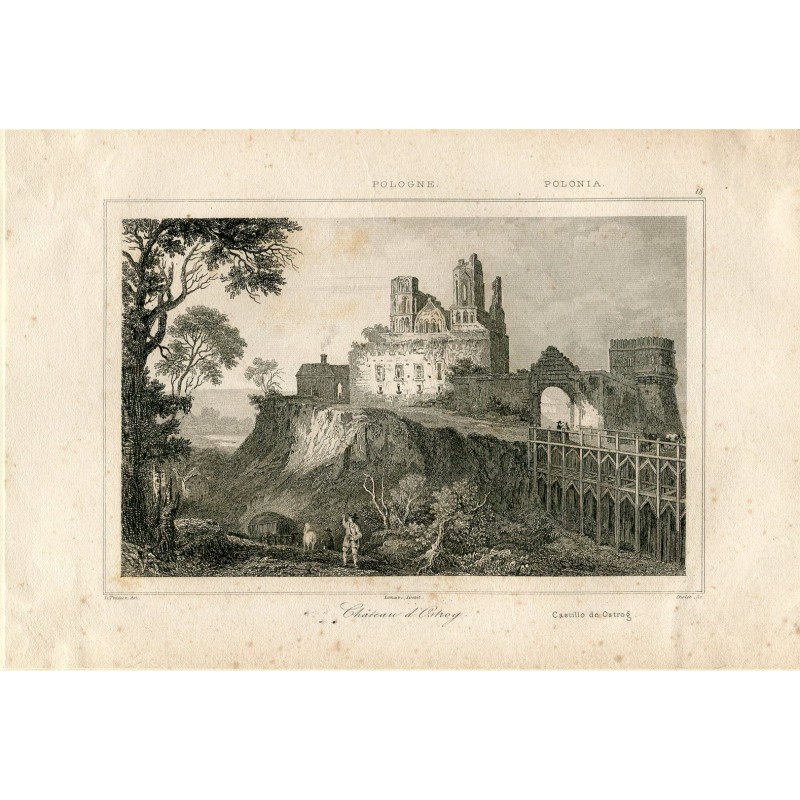 Pologne. Château d'Ostrog, gravé par Cholet d'après un dessin de L. Thienon
