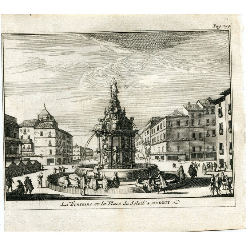 Brunnen und Puerta del Sol, Madrid, Spanien im Jahr 1715 - Van der Aa