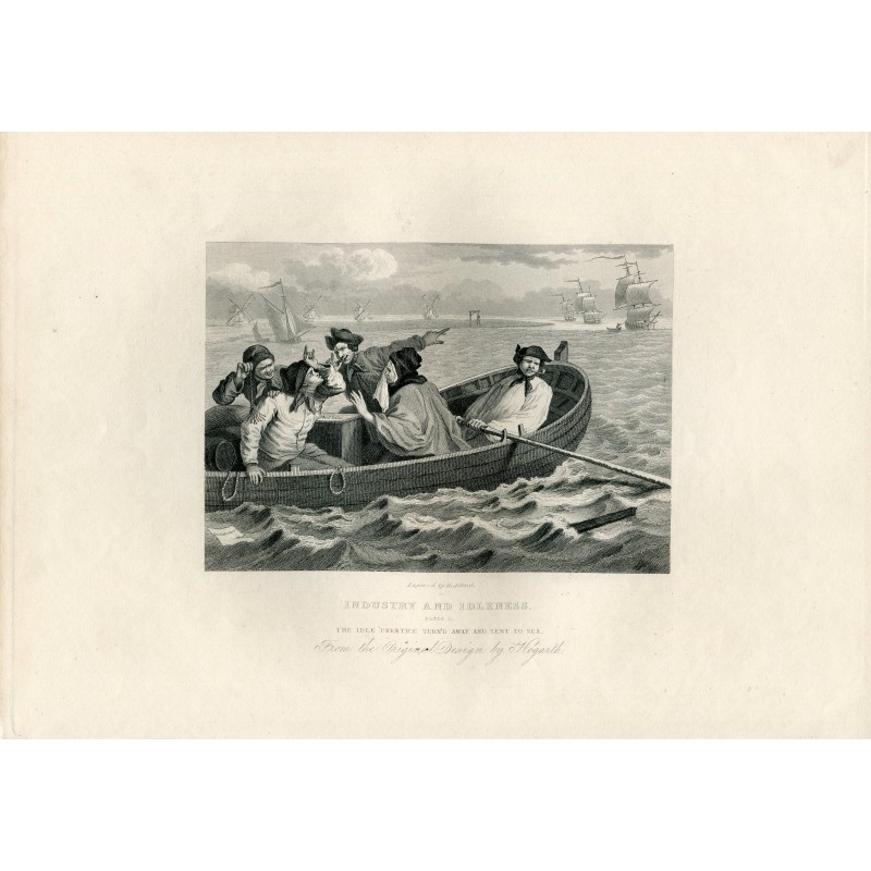 Hogarth.The Idle prentice turn'd away and sent to sea grabado por H. Adlard de un original de Hogarth