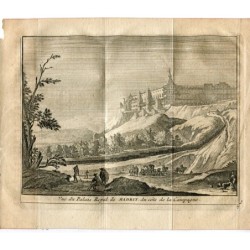 View of the Royal Palace of Madrid from the coast of the Country, engraved 1715 by Vander Aa. Alvarez de Colmenar.