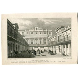 Angleterre. Dépôt de chevaux et de calèches de Londres, Gray's Inn Road, gravé par W. Deeble, dessiné par H. Shepherd