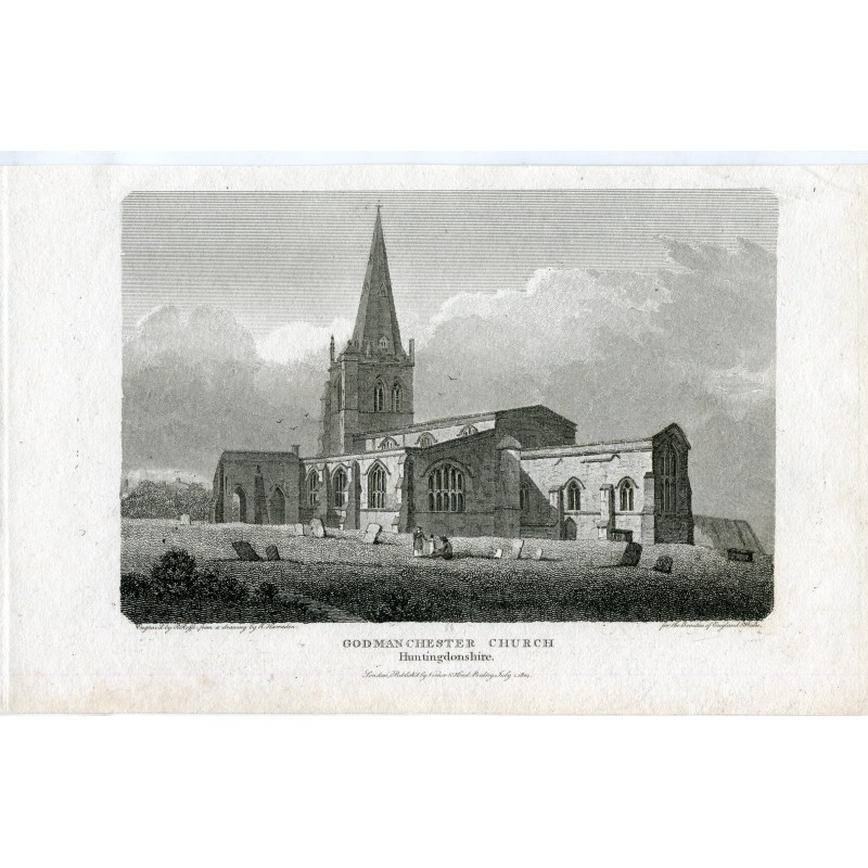 England. Huntingdonshire. Godmanchester Kirche, 1804 von R. Roffe nach einer Zeichnung von R. Harraden gestochen