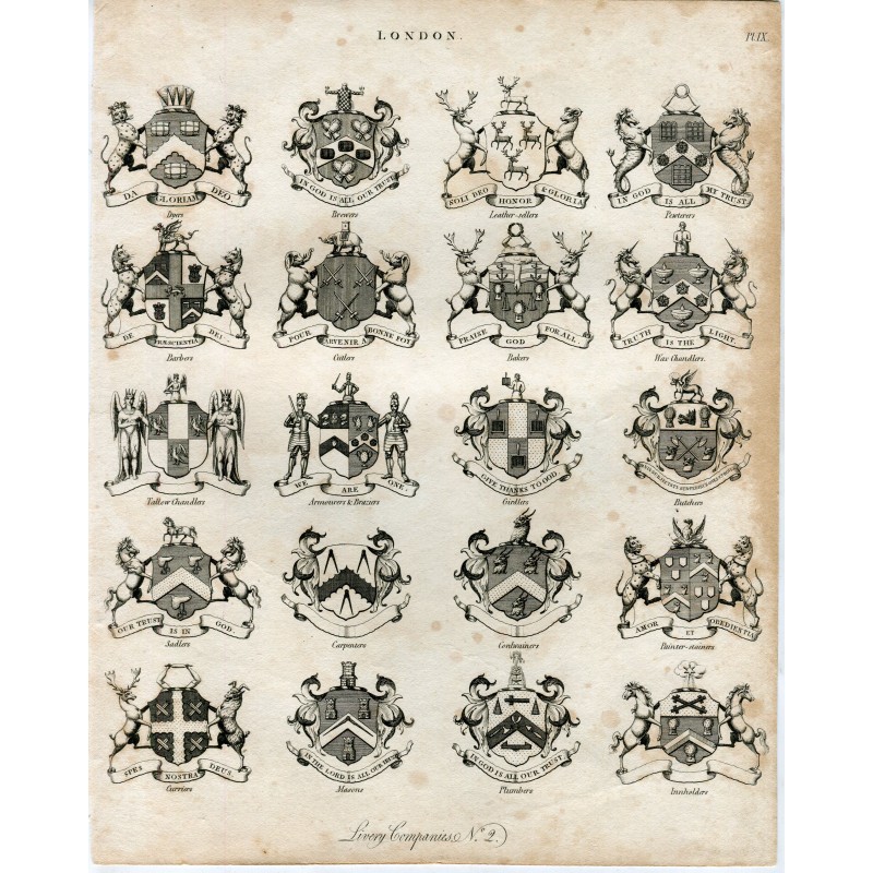 Antiker Druck von zwanzig Londoner Livery Companies von Jones – ca. 1814