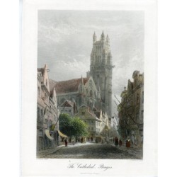 Belgique. Cathédrale de Bruges. Gravure de 1876 par T. Heawood d'après une œuvre d'E. George.