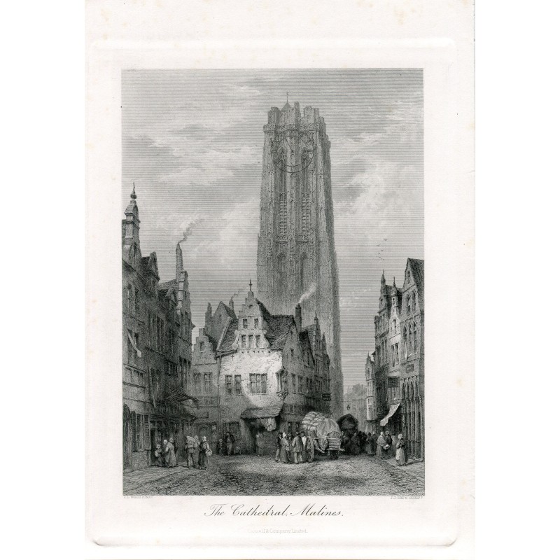 Belgica, The Cathedral Malines. Grabado por J.J. Crew sobre una obra de J.L. Wood.