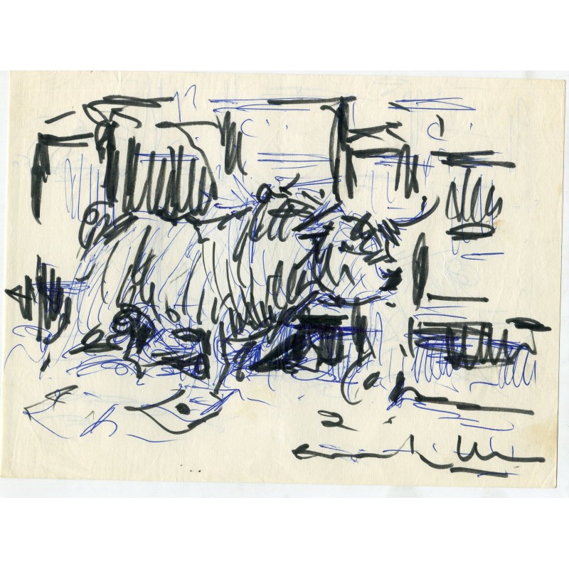 Dibujo rotulador de Angel Gonzalez Marcos. Al dorso lleva otro dibujo de toros rrealizado con boligrafo.