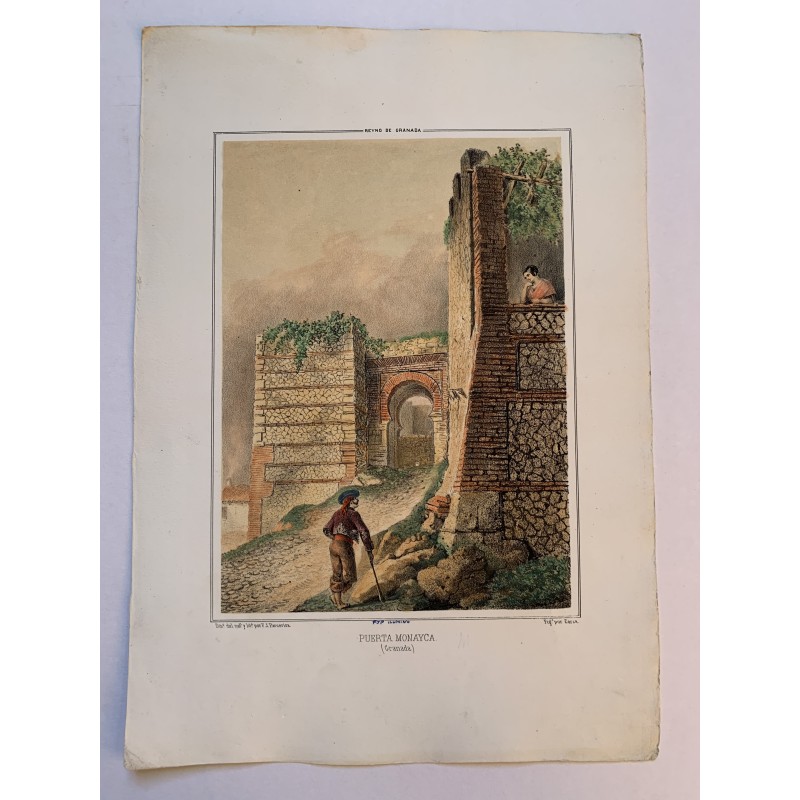 Porta Monaita a Granada - Litografia antica