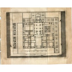 Plan de l'ensemble du bâtiment Escorial. Gravure 1715 par Vander Aa. Akvarez de Colmenar.