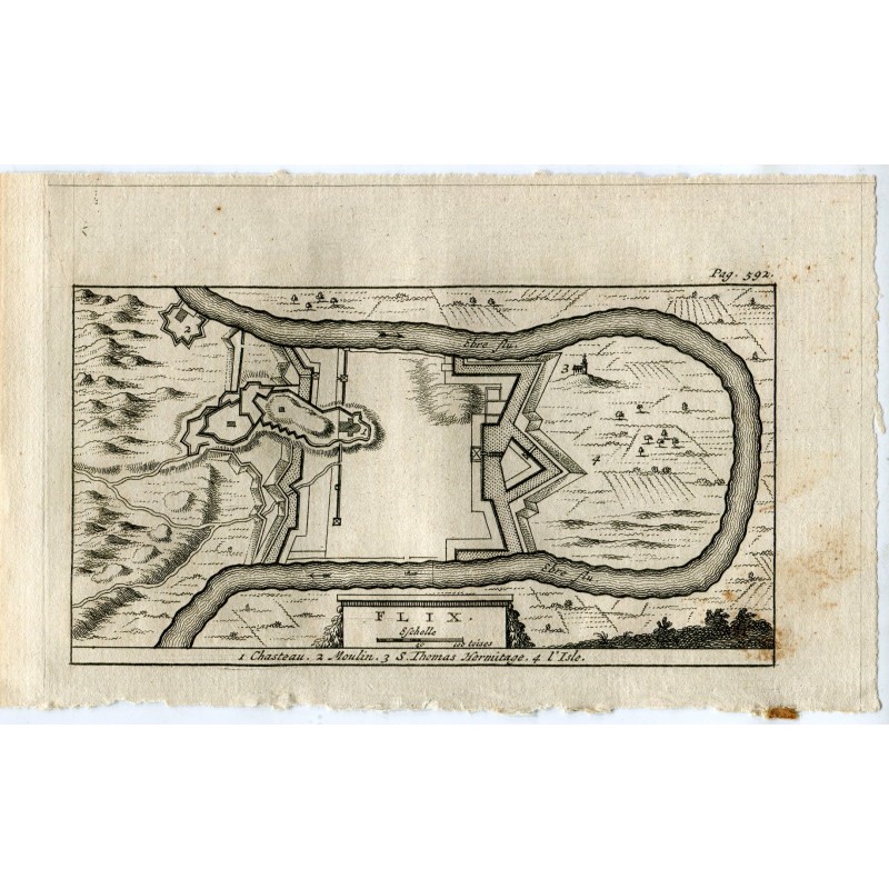 Tarragone. Flix. Gravure de Peter Vande Aa. Álvarez de Colmenar. 1715